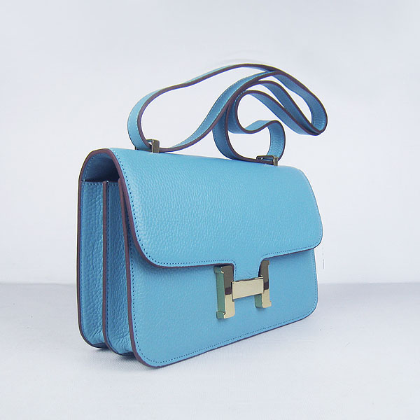 7A Hermes Constance Togo Leather Single Bag Light Blue Gold Hardware H020